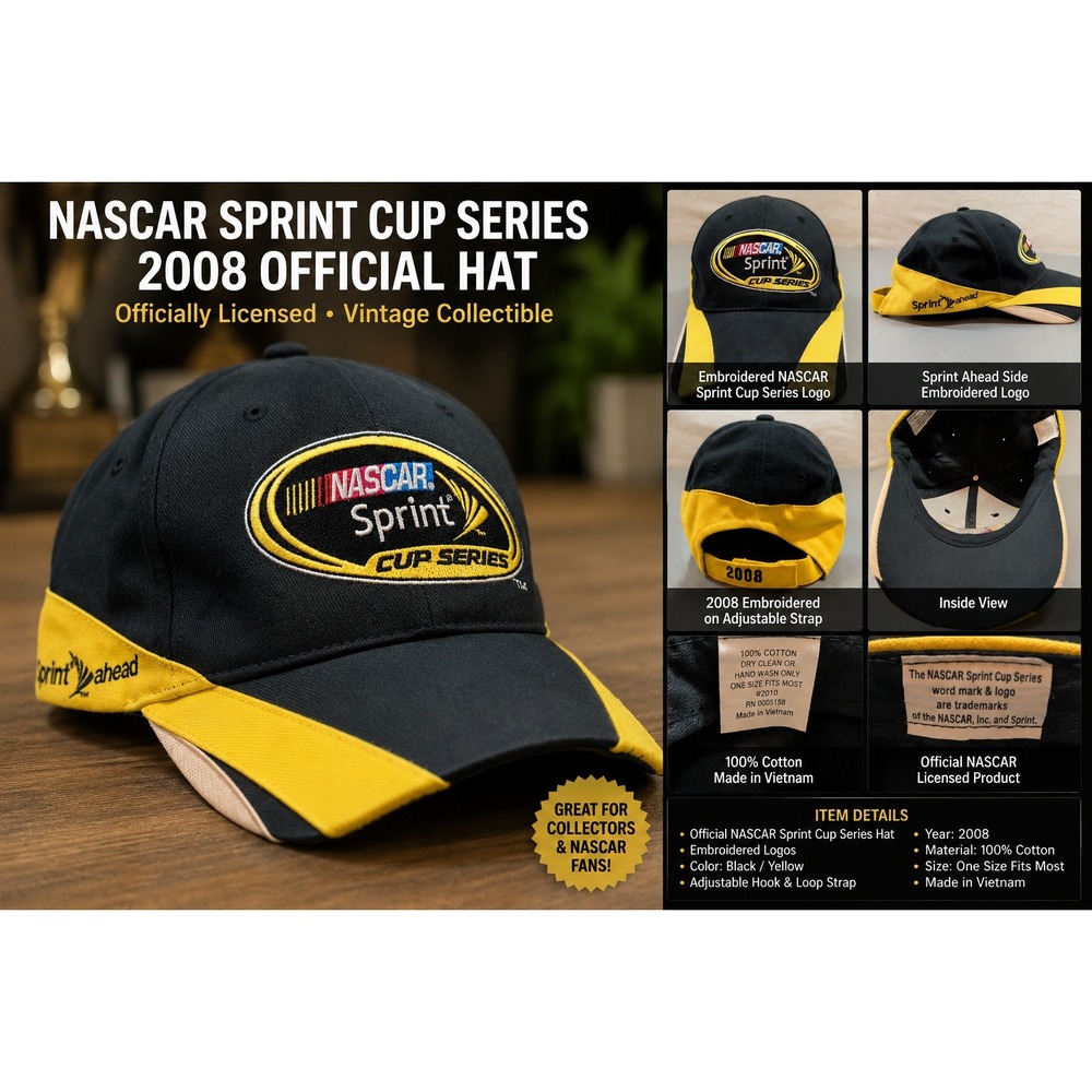 NASCAR Sprint Cup Series 2008 Racing Hat Black Yellow Embroidered Adjustable Cap